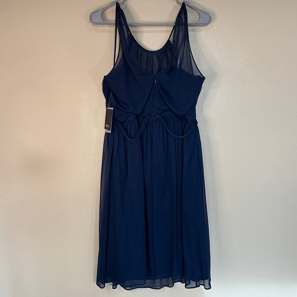 NWT Marina cocktail dress Blue Rhinestone detail belt sheer overlay Sz 16 - Picture 9 of 12